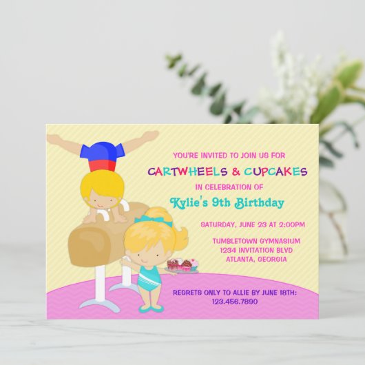 車輪およびカップケーキの体操の誕生会 招待状 (スタンド正面)