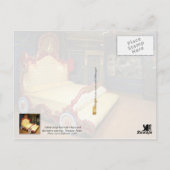 車輪と孔雀が付いたタフテッドソリのベッド ポストカード (裏面)