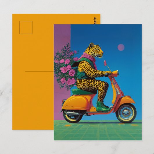 車輪にヒョウ：乗スタイリッシュり ポストカード (正面/裏面)