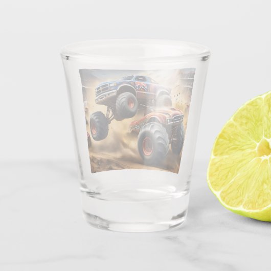 車輪のカオス:モンスタートラックのスマッシュダービー ショットグラス (裏面)