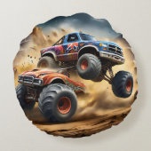 車輪のカオス：モンスタートラックのスマッシュダービー ラウンドクッション (裏面)