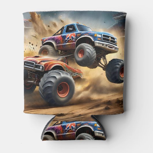 車輪のカオス：モンスタートラックのスマッシュダービー 缶クーラー (正面)