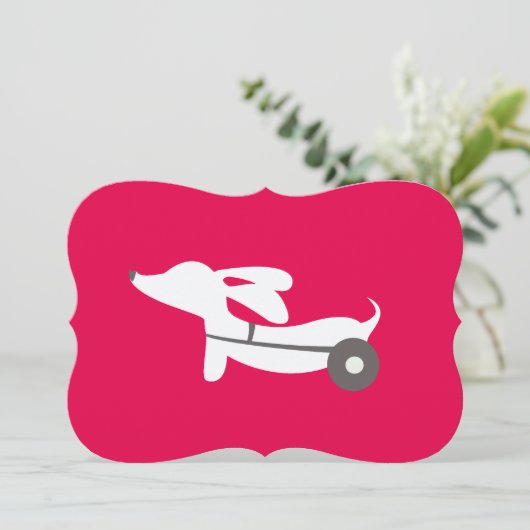 車輪の車椅子のバレンタインデーのダックスフント シーズンカード (スタンド正面)