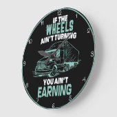 車輪ターニング：トラック運転手の稼ぎモットー ラージ壁時計 (傾斜)