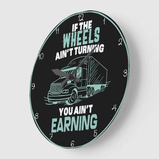 車輪ターニング:トラック運転手の稼ぎモットー ラージ壁時計 (傾斜)
