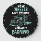 車輪ターニング：トラック運転手の稼ぎモットー ラージ壁時計 (正面)