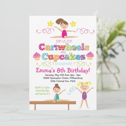車輪及びカップケーキの体操の誕生会 招待状 (スタンド正面)