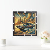 車 – インスパイア抽象芸術街並み鮮やかデザイン スクエア壁時計 (ホーム)