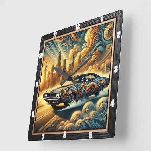 車 – インスパイア抽象芸術街並み鮮やかデザイン スクエア壁時計 (傾斜)