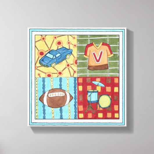 車、ジャージー、サッカー、ドラムキット キャンバスプリント (正面)