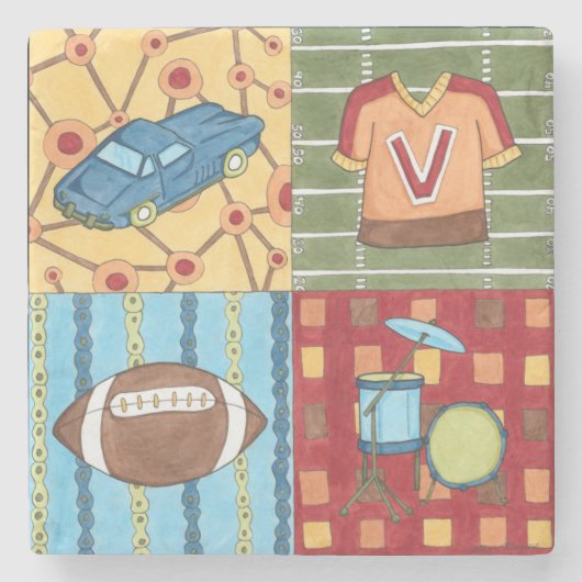 車、ジャージー、サッカー、ドラムキット ストーンコースター (正面)