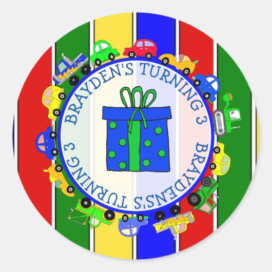 車,トラック,トラクター少年の誕生日シール ラウンドシール (正面)
