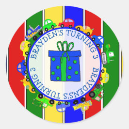 車，トラック，トラクター少年の誕生日シール ラウンドシール