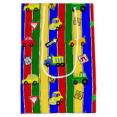 車、トラック、トラクター少年の誕生日 ミディアムペーパーバッグ (裏面)