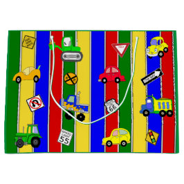 車、トラック、トラクター少年の誕生日 ラージペーパーバッグ