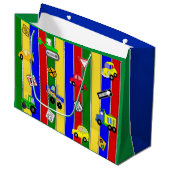 車、トラック、トラクター少年の誕生日 ラージペーパーバッグ (正面アングル)