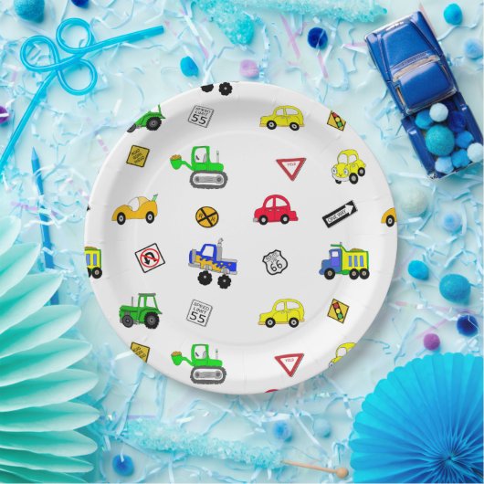 車、トラック、交通シンボルや象徴少年の誕生日パーティー ペーパープレート (パーティー)