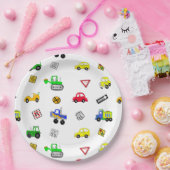 車、トラック、交通シンボルや象徴少年の誕生日パーティー ペーパープレート (パーティー)