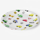 車、トラック、交通シンボルや象徴少年の誕生日パーティー ペーパープレート (アングル)