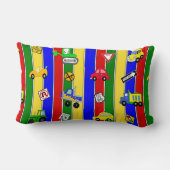 車、トラック、交通シンボルや象徴赤、青、黄、 ランバークッション (裏面)