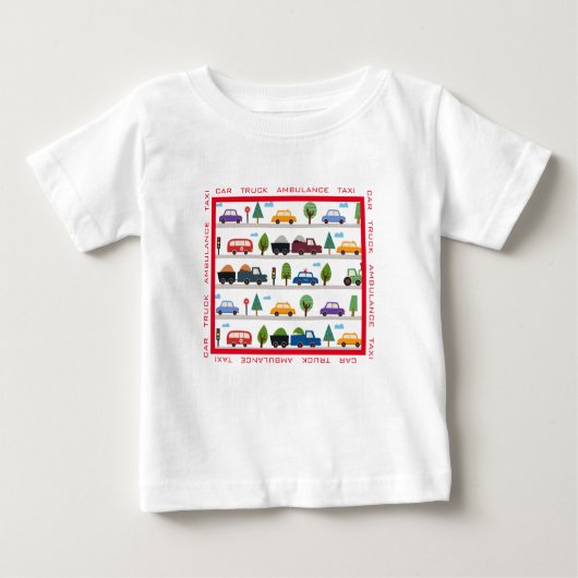 車、トラック、救急車、タクシーベビー幼児Tシャツ ベビーTシャツ (正面)