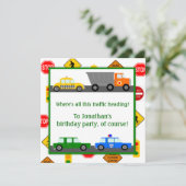 車、トラック、通りシンボルや象徴子ども誕生日 招待状 (スタンド正面)