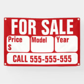 車、ボート、トラック、家の販売標識 横断幕 (横)