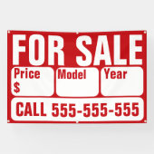 車、ボート、トラック、家の販売標識 横断幕 (横)