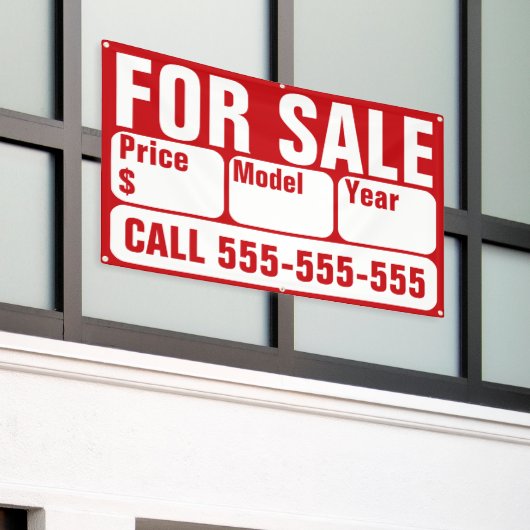 車、ボート、トラック、家の販売標識 横断幕 (ビルの外側)