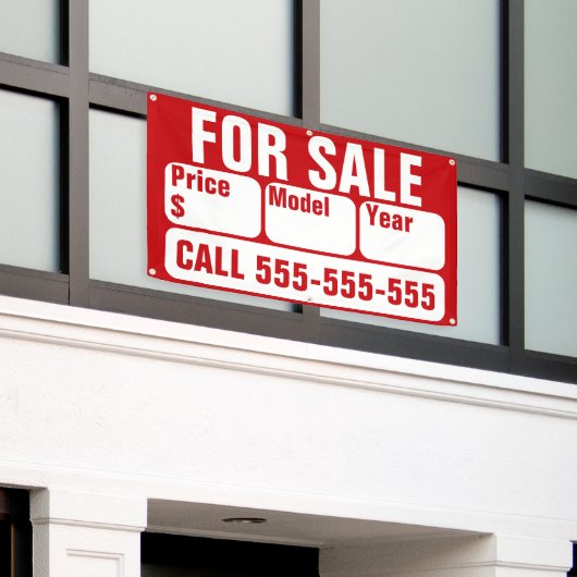 車、ボート、トラック、家の販売標識 横断幕 (ビルの外側)