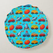 車、ロケット、星のシームレスなパターン ラウンドクッション (裏面)
