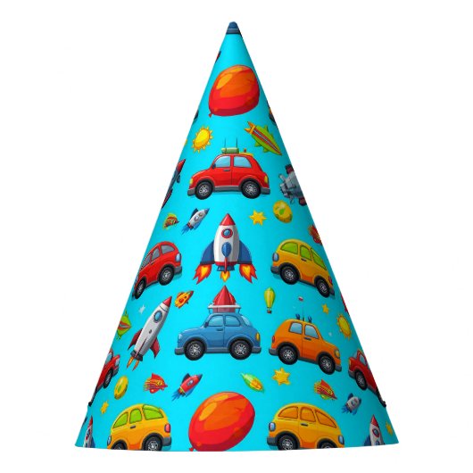 車、ロケット、星 パーティーハット (正面)