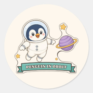軌道上のペンギン かわいいペンギン宇宙飛行士 ラウンドシール