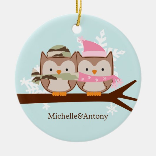 軍のカップルのクリスマスオーナメント セラミックオーナメント (正面)