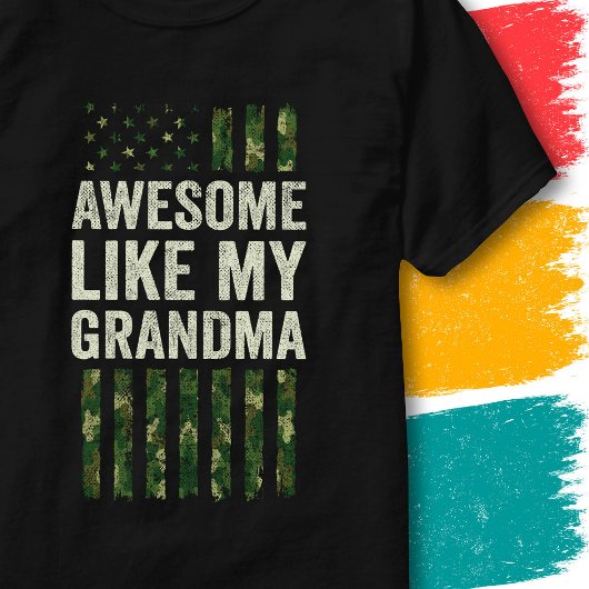 軍のカモフラージュ アメリカ国旗 すごい おばあちゃんみたい Tシャツ