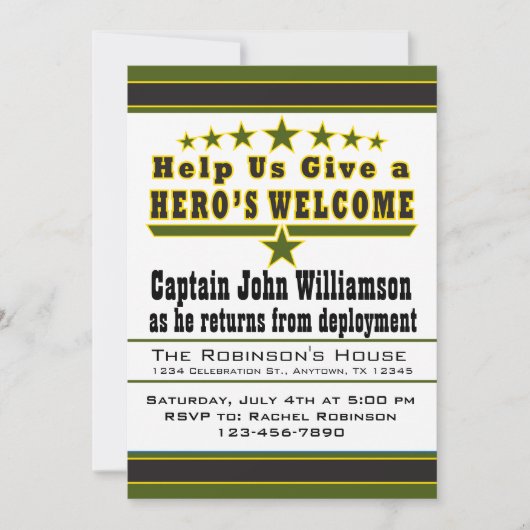 軍のヒーロー歓迎ホームカミング招待状 招待状 (正面)