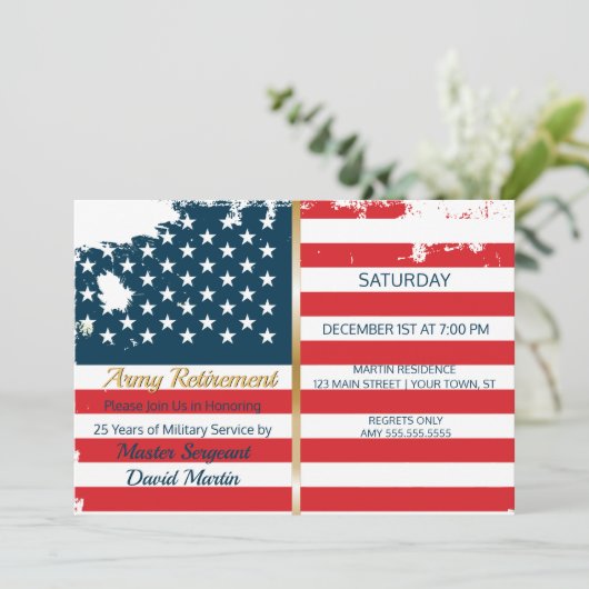 軍の兵士の退職パーティーの旗の招待状 招待状 (スタンド正面)