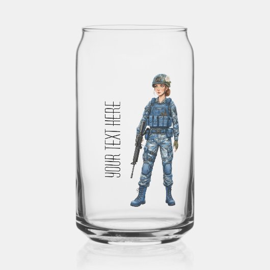 軍の女性 編集可能テキスト ガラス缶 (正面)