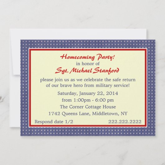 軍の帰郷はパーティの招待状を主演します 招待状 (裏面)