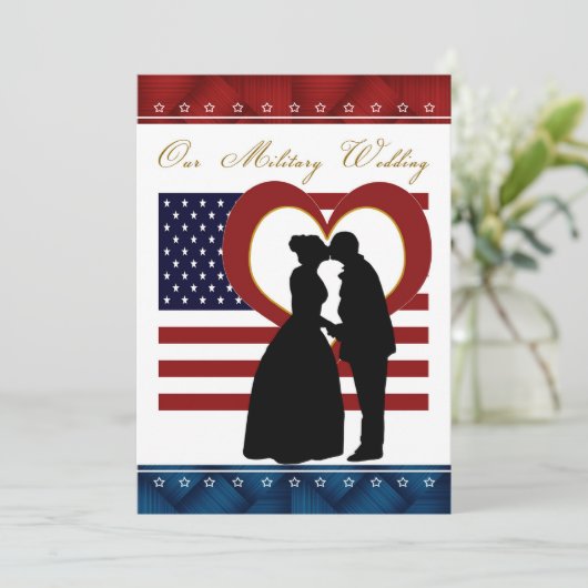軍の結婚式招待状のシルエットの旗のハート 招待状 (スタンド正面)