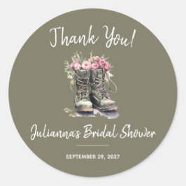 軍をテーマにしたブライズシャワー、ブーツ、花、陸軍 ラウンドシール