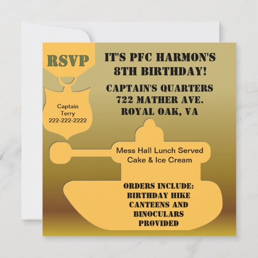 軍カスタマイズ誕生日招待状 招待状 (裏面)