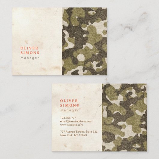 軍パターンが付いているヴィンテージの名刺 名刺 (正面/裏面)