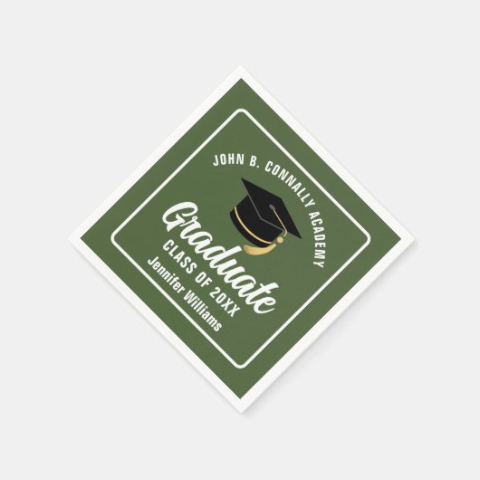 軍パーソナライズされたグリーン大学院卒業党 スタンダードカクテルナプキン (角)
