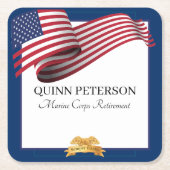 軍人引退旗 金色の紋章 スクエアペーパーコースター (正面)