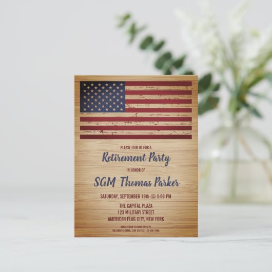 軍人引退 愛国アメリカ国旗 案内ポストカード (スタンド正面)