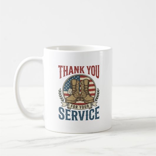 軍務感謝ブーツTシャツデザイン コーヒーマグカップ (左)