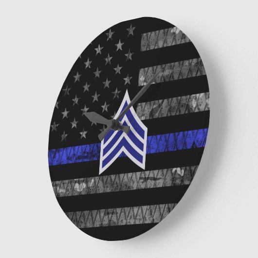 軍曹ストライプの細い青い線動揺して旗 ラージ壁時計 (傾斜)