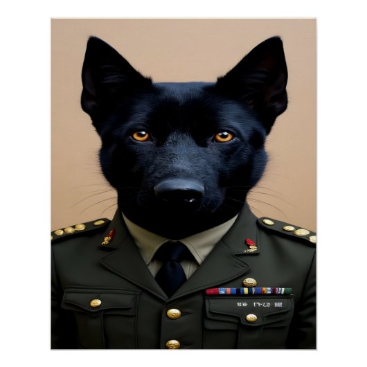 軍服を着た黒いジャーマンシェパード ポスター (正面)