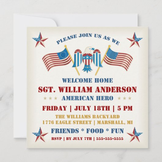 軍歓迎ホームパーティー招待状 招待状 (正面)